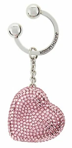 Judith Leiber Heart Keychain Pink Crystal Silver Tone Key Fob New - Picture 1 of 6
