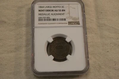 1864 Large Motto 2C Mint Error AU 55 BN Medallic Alignment NGC Certified - Image 1 of 4