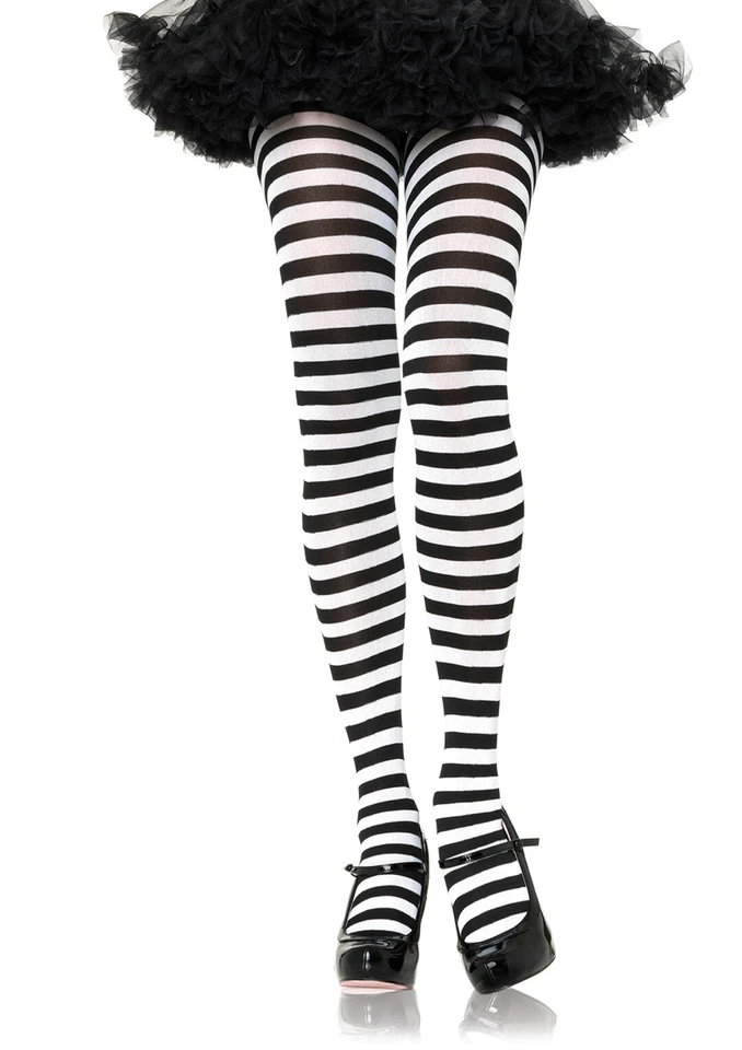 Leg Avenue 7100 Nylon Striped Tights Pantyhose Black White