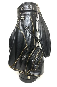 Vintage Faux Leather Croc Print Golf Bag 6 Way Gold Trim w/ Rain Cover - Picture 1 of 11