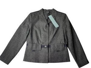 Larry Levine Classics Lined Jacket Blazer Size 14P Petite Plaid Black Gray - Picture 1 of 5