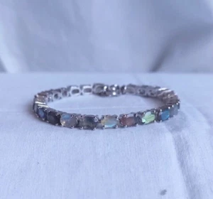 Pulsera de tenis ovalada de labradorita natural de plata de ley 925 joyería de labradorita - Imagen 1 de 10