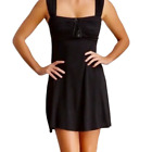Badgley Mischka LBD Knit Sleeveless Empire Beaded Mini Dress Black Sz Large 