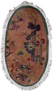 Handmade antique oval Art Deco Chinese rug 3' x 4.10' (91cm x 150cm) 1920s 1B548 - Picture 1 of 1