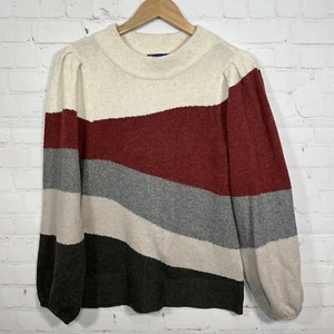 Maglione Democrazia Donna Taglia S Beige Rigato Finto Collo Pullover - Foto 1 di 11