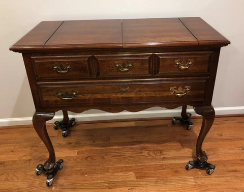 Manor House Co. 2 Drawer Mid-Century Cherry Lowboy Flip-Top Server / Sideboard Cover