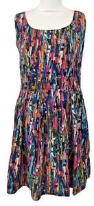 Yumi Women's Dress Size 12 Blue Multi Abstract Floral Print Sleeveless Used F1 - Picture 1 of 12
