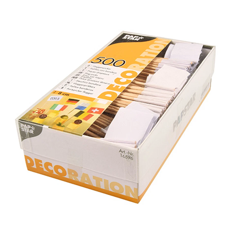 Papstar Deko Picker Flaggen weiss Fahnenpicker 8cm 500 Stück - Bild 1 von 1