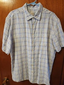 Men's XL Merona White/Blue/Tan 100% Linen Short Sleeve Button Down Shirt - Picture 1 of 9