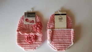 Cubierta de sombrero y pañal de ganchillo a mano ""Flor rosa"" (0-3 meses) - Imagen 1 de 3