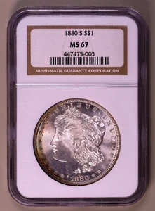 1880-S Morgan Dollar NGC MS67 Blast White Toned ***RARE OIRIGINAL EDGE TONED*** - Bild 1 von 4