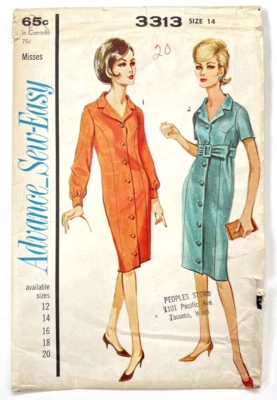 Advance 3313 Vintage Women's Easy to Sew Button Down Dress, Size 14, Uncut FF - Image 1 of 4