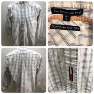 Tommy Hilfiger Men’s Size L 16.5 32/33 Cotton Plaid Dress Shirt Blue Button Down - Picture 1 of 9