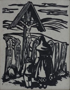 Tavole funebri xilografia firmata espressionista - Foto 1 di 4