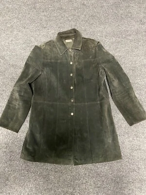 Chaqueta de cuero verde bosque Chico's manga larga abotonada talla 1 Foto 1 de 4