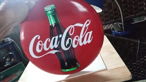 VINTAGE 1990 COCA-COLA 12" METAL ADVERTISING BUTTON SIGN NICE! L@@K!! - Picture 1 of 4