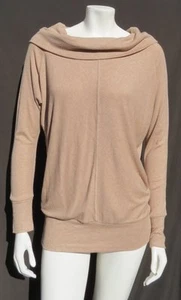 BORDEAUX Beige Stretch Modal Knit Cowl Neck L/S Oversized Tee Shirt Top size S M - Picture 1 of 6