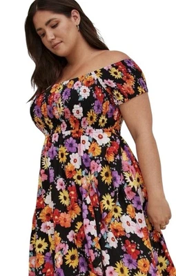 Torrid Dress Floral Maxi Off Shoulder Ruffle Layered Smocking Size 3X (22-24) - Image 1 of 4