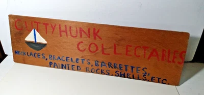 Vintage Folk Art CUTTYHUNK ISLAND Collectables Hand Painted Wood Shingle Sign - Image 1 of 4