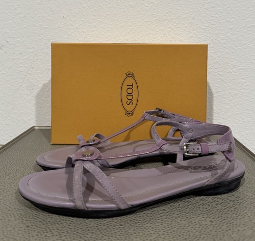 TOD’S Tods sandali donna cinturino scarpe viola pelle cinturino slingback logo borchie 39