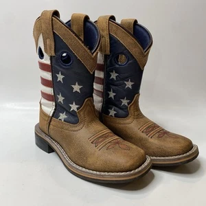 Masterson Leather Western Cowboy Boots Unisex Kids 11 D Stars & Stripe Patriotic - Picture 1 of 9