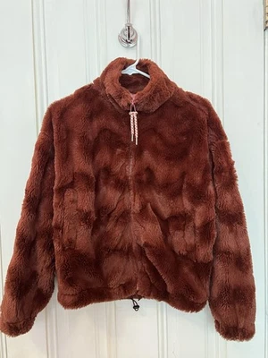 Urban Outfitters Fuzzy Zip Up Size XS maroon red pink   - Image 1 of 4