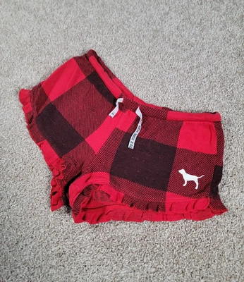 VTG Pink Victoria’s Secret Sleep Shorts Size XS Red Plaid Booty Ruffle Micro Y2K - Image 1 of 4