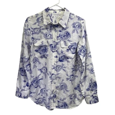 Camisa Equipment Mujer Mujer Seda Azul/Blanco Cuello L/S Estampado Floral Mediana Foto 1 de 4