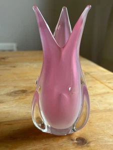 Jarrón vintage de vidrio opalino alabastro rosa de Murano Arquímede Seguso Sommerso años 60 - Imagen 1 de 12