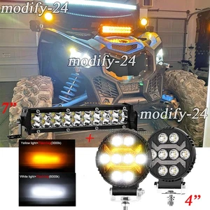 7" INCH LED Work Light Bar +2X 4" LED WORK LIGHTS fit Can-Am Polaris RZR UTV ATV - Picture 1 of 22