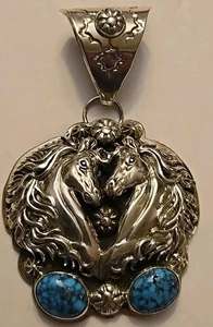 CHACO CANYON Sterling Silver Turquoise Double Horse Pendant - Excellent  - Picture 1 of 6