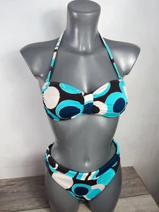 Seaspray Bikini Set UK10 Top & UK12 Bottoms Retro Blue Circle Print Swimwear - Picture 1 of 7