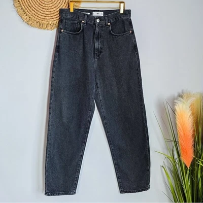 Pantalones de mezclilla MNG Mango Veronica negros lavados cintura alta holgados barril talla US 6 Foto 1 de 4