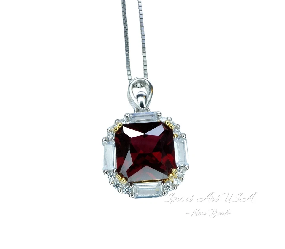 Ruby Necklace - Pigeon Blood Red Ruby Pendant - White gold @ Sterling Silver - - Image 1 of 4