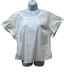 Anthropologie Maeve Puff Short Sleeve Top White Crisp Cotton Size L NEW - Picture 1 of 9