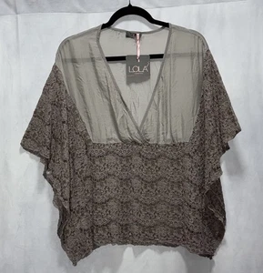 Lola Top Women's One Size Sheer Silk Taupe Lace Poncho Cottagecore Made in Italy - Picture 1 of 8