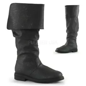 Stivali da pirata alti da uomo neri pieghevoli scarpe cosplay rinascimentali taglia 12/13/14 - Foto 1 di 8