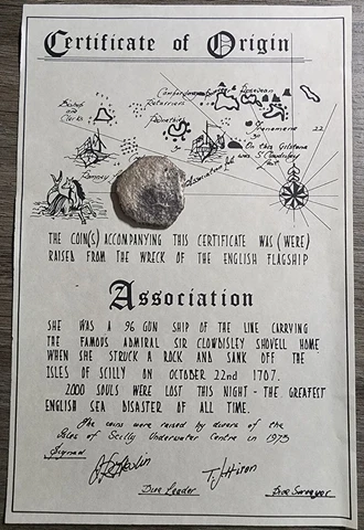 1696 P VR Bolivia Cob 8 Reales H.M.S. Association Shipwreck With COA Cover
