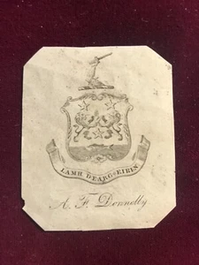 Original EX LIBRIS BOOKPLATE A. F. Donnelly 19. Jh. - Bild 1 von 2