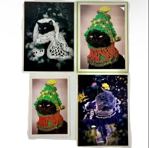 Gato en sombrero de ganchillo y trajes tarjetas de felicitación de Navidad y 1 postal - Juego de 4 - Imagen 1 de 2