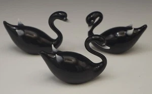 GERMAN MERCURY GLASS ANTIQUE LOT OF 3 FREESTANDING BLACK SWANS ORNAMENTS C.1920 - Picture 1 of 8
