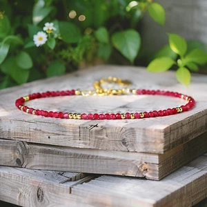 Natural Ruby Tiny Beads Healing Red Gemstone Minimalist Dainty Retro Bracelet - Picture 1 of 2