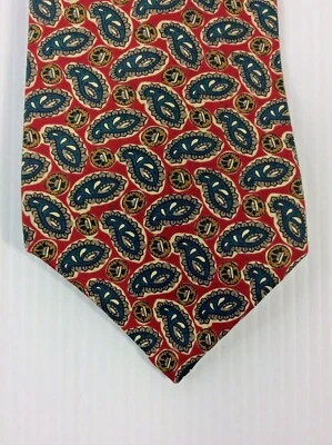 Галстук мужской Hathaway 3,5 дюйма W x L 56 шелк красный оливковый коричневый пейсли абстрактный - Изображение 1 из 4