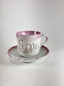 ANTIQUE German "Papa" Cup & Saucer CHINA Porcelain Pink Trimmed In Gold - Picture 1 of 13