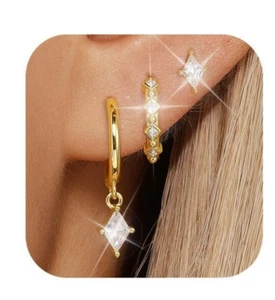 Hoop Earrings Set for Women Geometry 14K Gold Plated Cartilage... - Picture 1 of 6