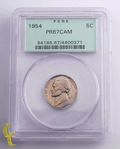 1954 Jefferson Nickel 5¢ Grade by PCGS PR 67 CAMEO Green Vintage Holder! - Picture 1 of 4