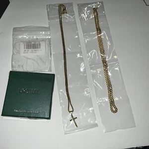 Nuevo collar cruzado y cadena de cuerda en capas de acero inoxidable de oro de 18 quilates Ursteel para hombre - Imagen 1 de 23