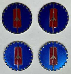Lowrider Wire Wheel Knockoff Metal Chips Oldsmobile Blue Chrome Emblems set of 4 - Picture 1 of 2