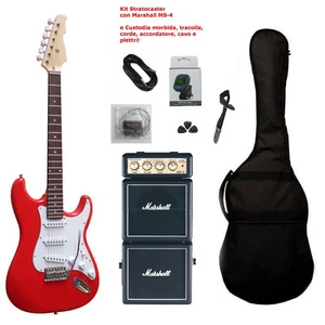 Chitarra Elettrica Stratocaster Rossa Amplificatore Marshall MS-4 Kit Completo - Foto 1 di 1