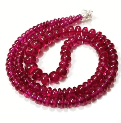 Collana in argento sterling 925 corindone rubino pietre preziose perline rond... - Immagine 1 di 4